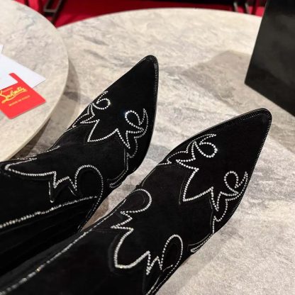 Christian Louboutin Women Santigag Strass 85 mm Low Boots Veau Velours and Strass-Black - 图片 9