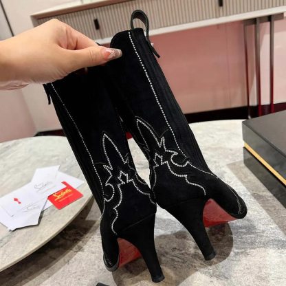 Christian Louboutin Women Santigag Strass 85 mm Low Boots Veau Velours and Strass-Black - 图片 8