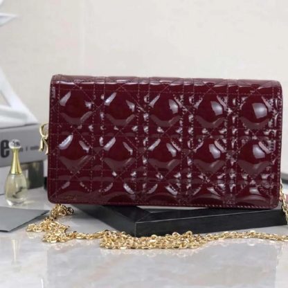 Dior Lady Dior Pouch Patent Cannage Calfskin-Maroon - 图片 3