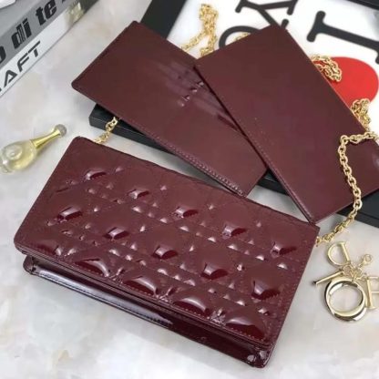 Dior Lady Dior Pouch Patent Cannage Calfskin-Maroon - 图片 6