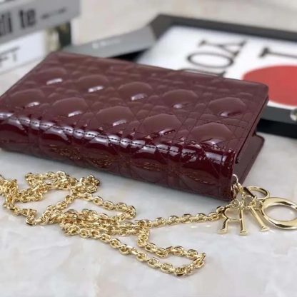 Dior Lady Dior Pouch Patent Cannage Calfskin-Maroon - 图片 5