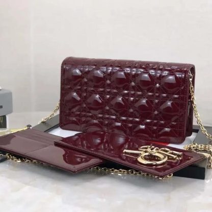 Dior Lady Dior Pouch Patent Cannage Calfskin-Maroon - 图片 2