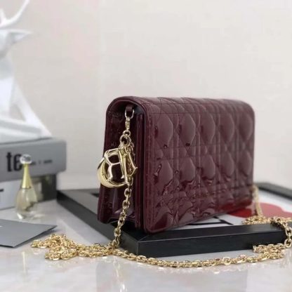 Dior Lady Dior Pouch Patent Cannage Calfskin-Maroon - 图片 4