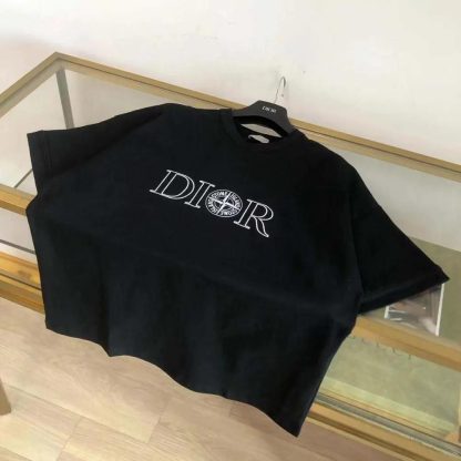 Dior Men Dior and Stone Island T-shirt Oversized Fit Black Cotton Jersey - 图片 2