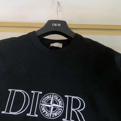 Dior Men Dior and Stone Island T-shirt Oversized Fit Black Cotton Jersey - 图片 5