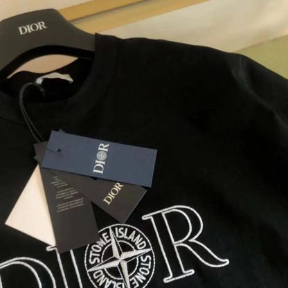 Dior Men Dior and Stone Island T-shirt Oversized Fit Black Cotton Jersey - 图片 6