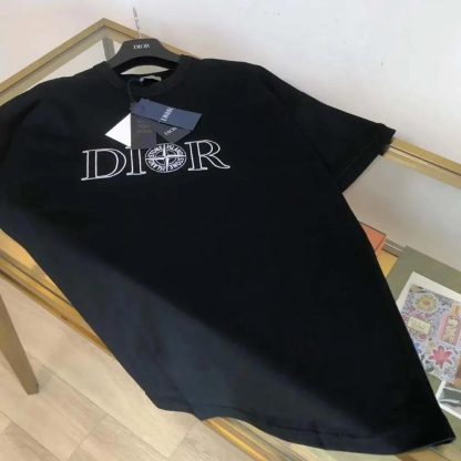 Dior Men Dior and Stone Island T-shirt Oversized Fit Black Cotton Jersey - 图片 3