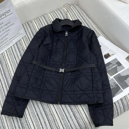 Dior Women Macrocannage Belted Peacoat Black Quilted Technical Taffeta - 图片 2