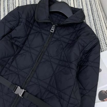 Dior Women Macrocannage Belted Peacoat Black Quilted Technical Taffeta - 图片 4