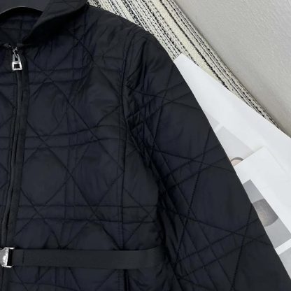 Dior Women Macrocannage Belted Peacoat Black Quilted Technical Taffeta - 图片 5