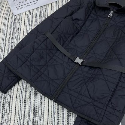 Dior Women Macrocannage Belted Peacoat Black Quilted Technical Taffeta - 图片 6