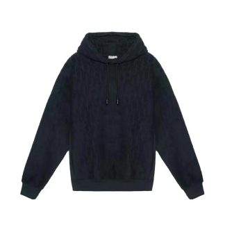 Dior Men Oblique Relaxed-Fit Hooded Sweatshirt Black Terry Cotton Jacquard