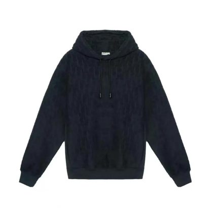Dior Men Oblique Relaxed-Fit Hooded Sweatshirt Black Terry Cotton Jacquard