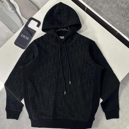 Dior Men Oblique Relaxed-Fit Hooded Sweatshirt Black Terry Cotton Jacquard - 图片 2
