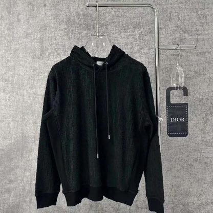 Dior Men Oblique Relaxed-Fit Hooded Sweatshirt Black Terry Cotton Jacquard - 图片 4