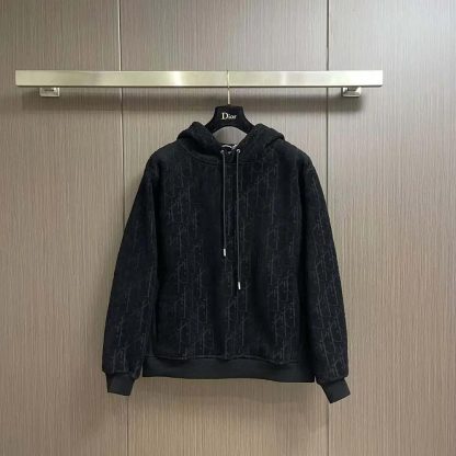 Dior Men Oblique Relaxed-Fit Hooded Sweatshirt Black Terry Cotton Jacquard - 图片 3
