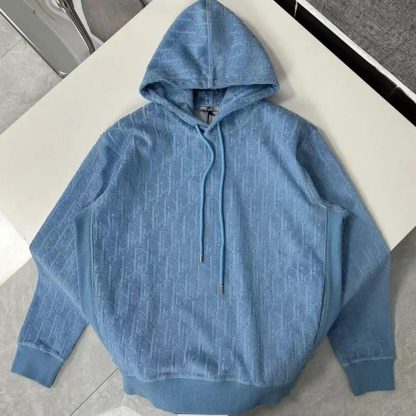 Dior Men Oblique Relaxed-Fit Hooded Sweatshirt Blue Terry Cotton Jacquard - 图片 4