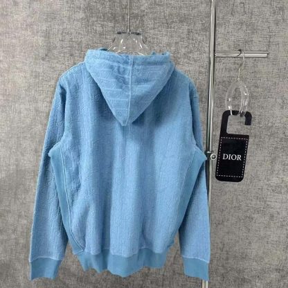 Dior Men Oblique Relaxed-Fit Hooded Sweatshirt Blue Terry Cotton Jacquard - 图片 3