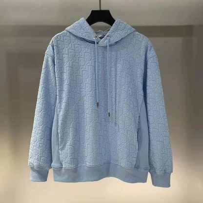 Dior Men Oblique Relaxed-Fit Hooded Sweatshirt Blue Terry Cotton Jacquard - 图片 5