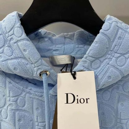 Dior Men Oblique Relaxed-Fit Hooded Sweatshirt Blue Terry Cotton Jacquard - 图片 8