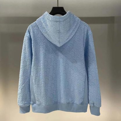 Dior Men Oblique Relaxed-Fit Hooded Sweatshirt Blue Terry Cotton Jacquard - 图片 6
