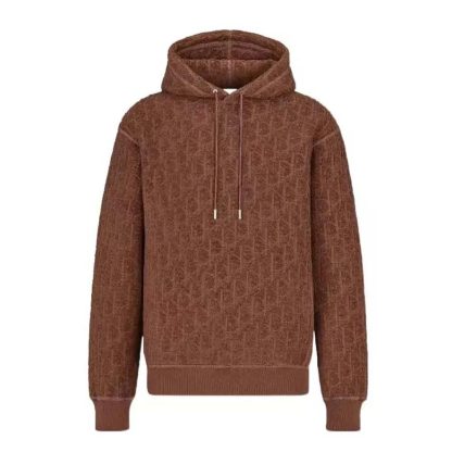 Dior Men Oblique Relaxed-Fit Hooded Sweatshirt Brown Terry Cotton Jacquard