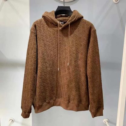 Dior Men Oblique Relaxed-Fit Hooded Sweatshirt Brown Terry Cotton Jacquard - 图片 2