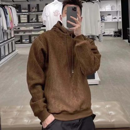 Dior Men Oblique Relaxed-Fit Hooded Sweatshirt Brown Terry Cotton Jacquard - 图片 9