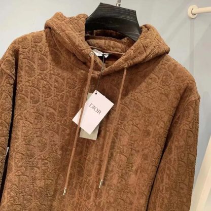Dior Men Oblique Relaxed-Fit Hooded Sweatshirt Brown Terry Cotton Jacquard - 图片 4