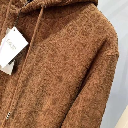 Dior Men Oblique Relaxed-Fit Hooded Sweatshirt Brown Terry Cotton Jacquard - 图片 7