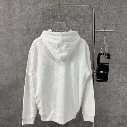 Dior Men Oblique Relaxed-Fit Hooded Sweatshirt Off-White Terry Cotton Jacquard - 图片 3
