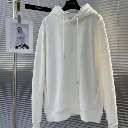 Dior Men Oblique Relaxed-Fit Hooded Sweatshirt Off-White Terry Cotton Jacquard - 图片 4