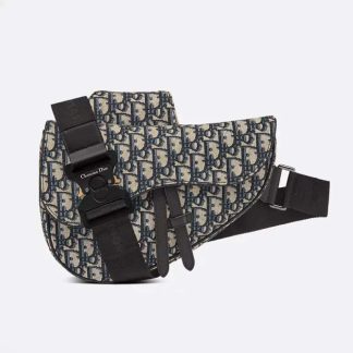 Dior Men Saddle Bag Beige and Black Dior Oblique Jacquard 1ADPO093YKY