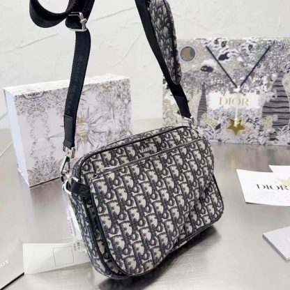 Dior Men Saddle Triple Pouch Beige and Black Dior Oblique Jacquard - 图片 3
