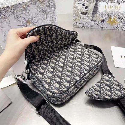 Dior Men Saddle Triple Pouch Beige and Black Dior Oblique Jacquard - 图片 5