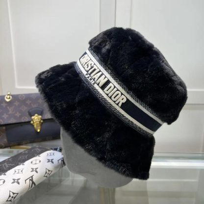 Dior Unisex D-Bobby Cannage Small Brim Bucket Hat Black Shearling - 图片 6
