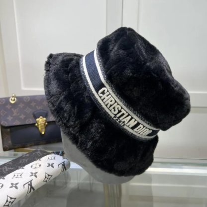 Dior Unisex D-Bobby Cannage Small Brim Bucket Hat Black Shearling - 图片 3