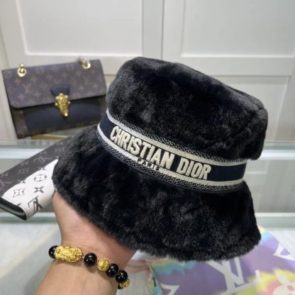 Dior Unisex D-Bobby Cannage Small Brim Bucket Hat Black Shearling - 图片 5