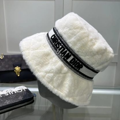 Dior Unisex D-Bobby Cannage Small Brim Bucket Hat Ecru Shearling - 图片 6