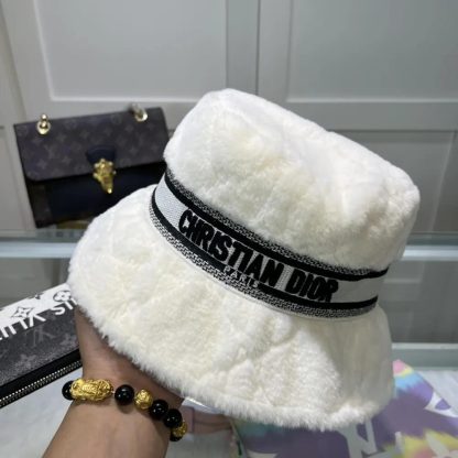 Dior Unisex D-Bobby Cannage Small Brim Bucket Hat Ecru Shearling - 图片 5