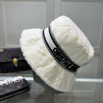 Dior Unisex D-Bobby Cannage Small Brim Bucket Hat Ecru Shearling - 图片 3