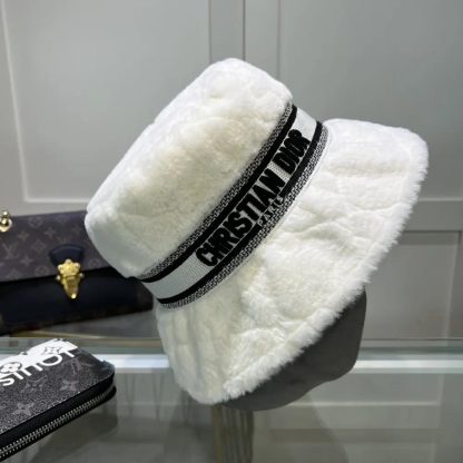Dior Unisex D-Bobby Cannage Small Brim Bucket Hat Ecru Shearling - 图片 2