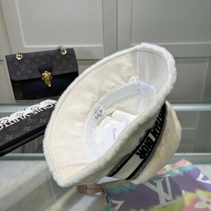 Dior Unisex D-Bobby Cannage Small Brim Bucket Hat Ecru Shearling - 图片 8
