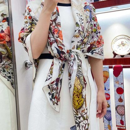 Dior Unisex Dior 4 Saisons Automne Soleil 90 Square Scarf Ecru Multicolor Silk Twill - 图片 8