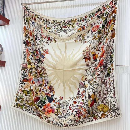 Dior Unisex Dior 4 Saisons Automne Soleil 90 Square Scarf Ecru Multicolor Silk Twill - 图片 4