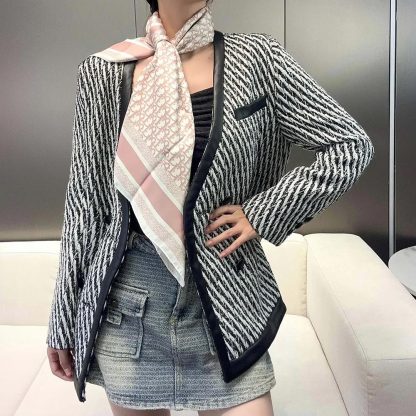 Dior Unisex Oblique Diortwin 90 Square Scarf Rose Des Vents and Gray Silk Twill - 图片 7