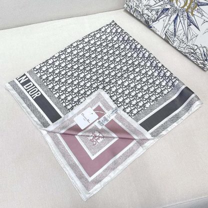 Dior Unisex Oblique Diortwin 90 Square Scarf Rose Des Vents and Gray Silk Twill - 图片 3