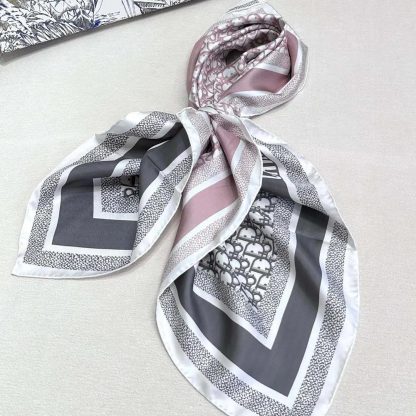 Dior Unisex Oblique Diortwin 90 Square Scarf Rose Des Vents and Gray Silk Twill - 图片 5