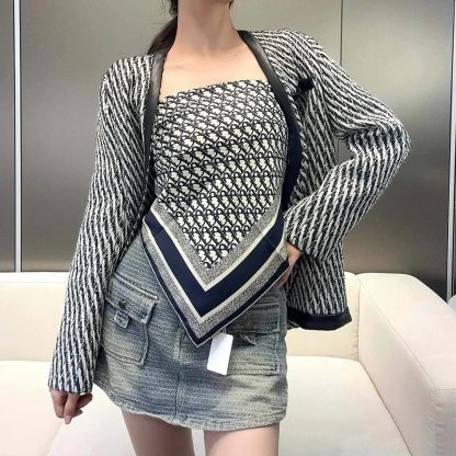 Dior Unisex Dior Oblique Diortwin 90 Square Scarf Gray and Navy Blue Silk Twill - 图片 7