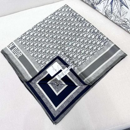 Dior Unisex Dior Oblique Diortwin 90 Square Scarf Gray and Navy Blue Silk Twill - 图片 2